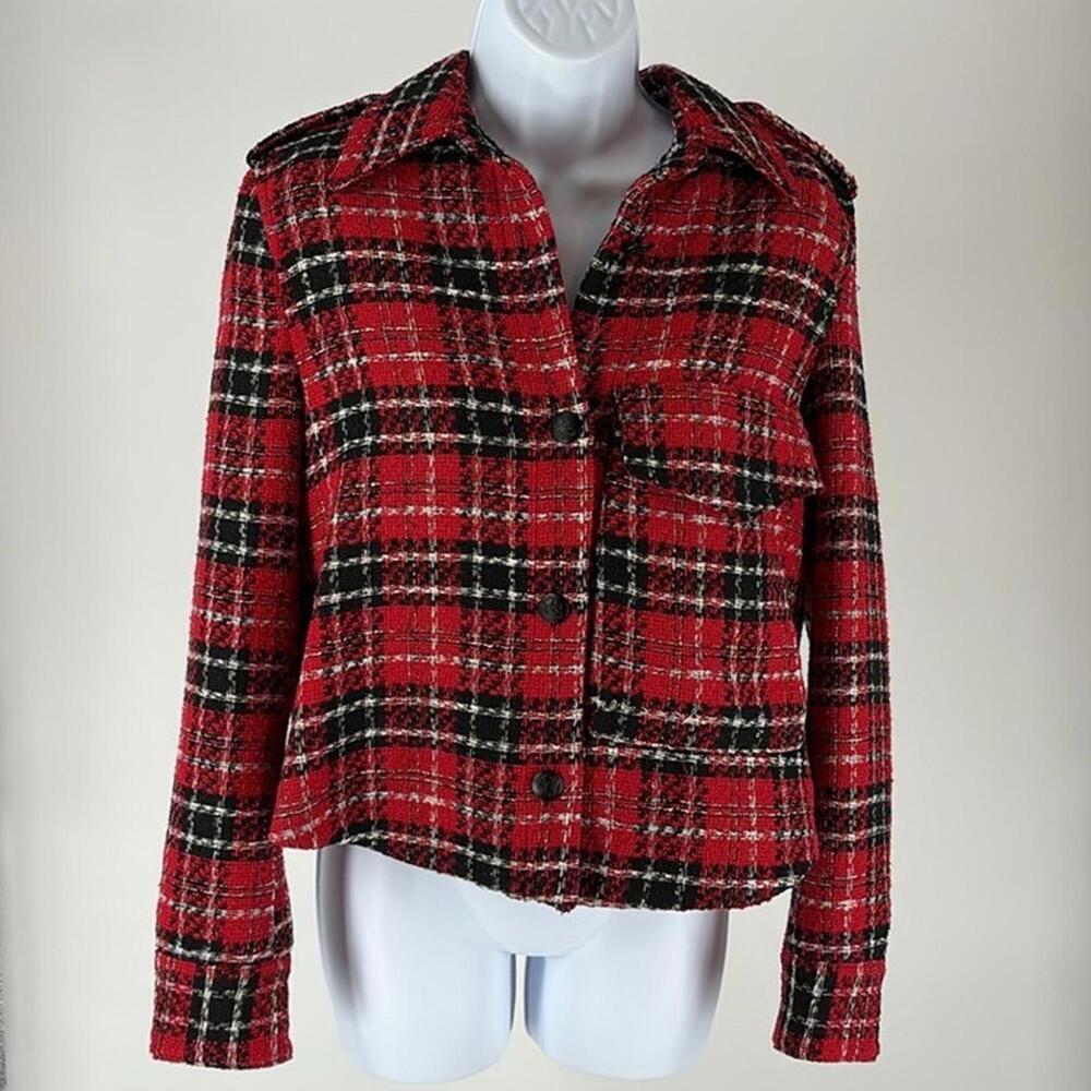 Zara Red Plaid Cropped Jacket